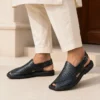 Royal Black Woven Peshawari Chappal
